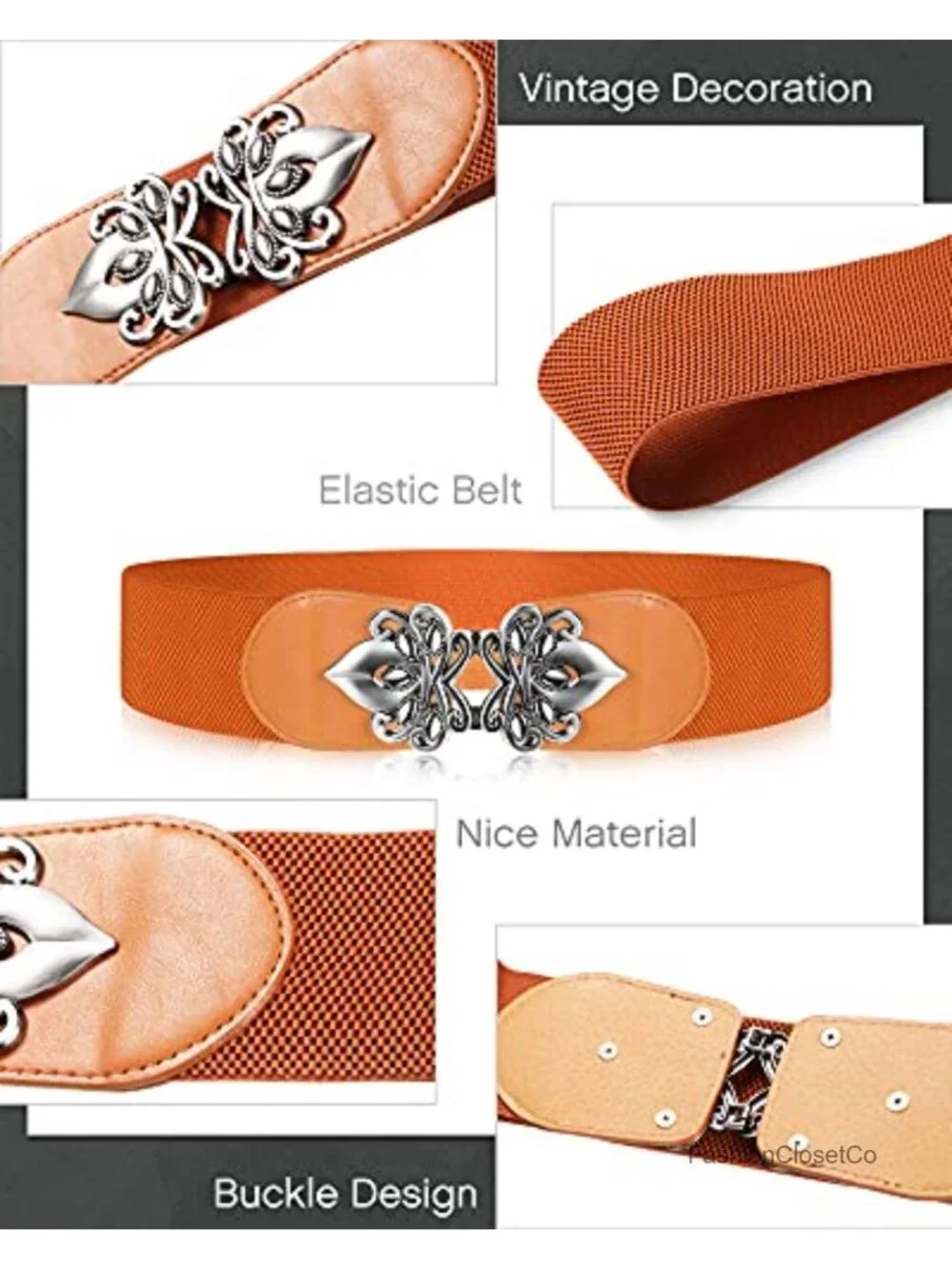 Women's Wide Stretchy Waist Belt PU Leather Vintage Flower Buckle Retro Elastic